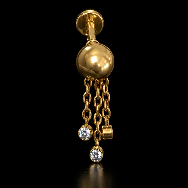 Labret bille dorée à chaînettes