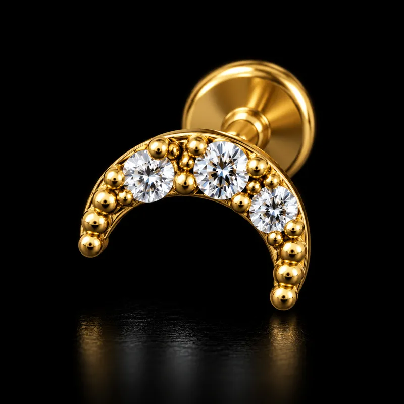 Labret croissant serti doré