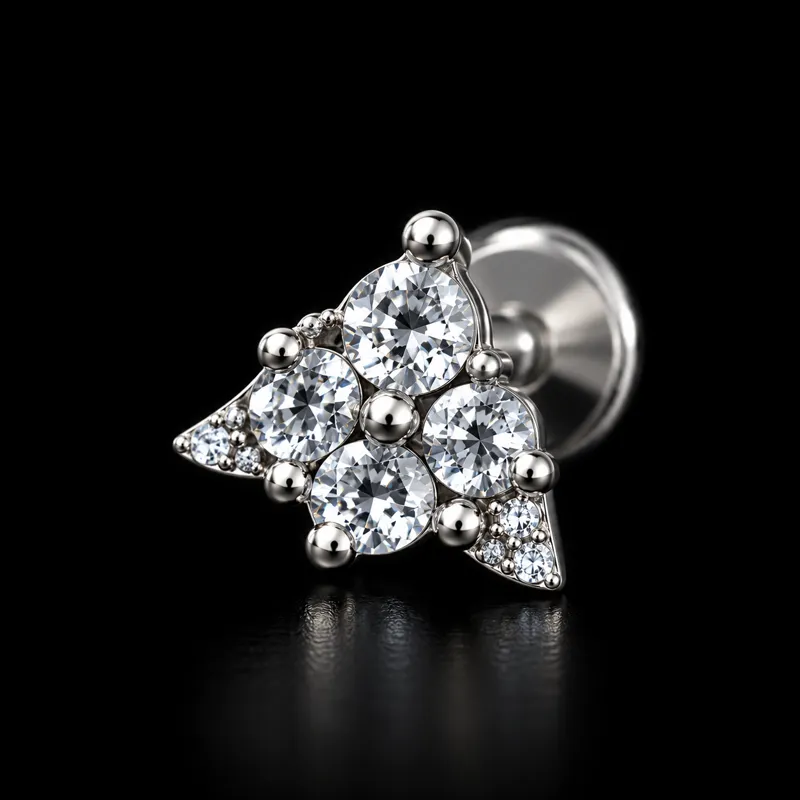 Labret fleur de strass argentée