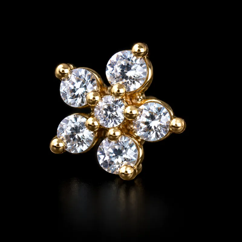 Labret fleur de strass dorée